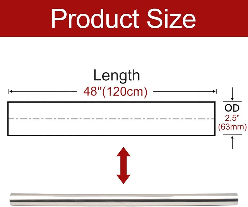 BIGREAT OD 2.5'' Inch 48 Inch Length Straight DIY Custom Mandrel Exhaust Pipe Tube Pipe,Industrial Pipes,T304 Stainless Steel,Universal Fit,2.5''(63MM) OD Mandrel Straight Pipe-1PC - Image 3